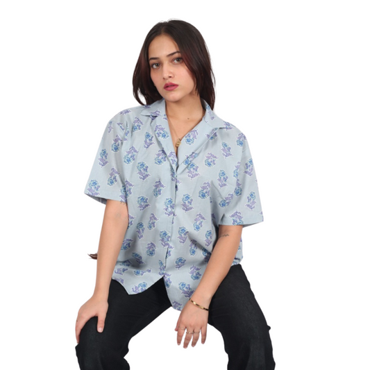 Light Blue & Blue Floral Print Shirt