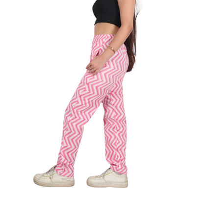 Pink & White Zig-Zag Print Pants