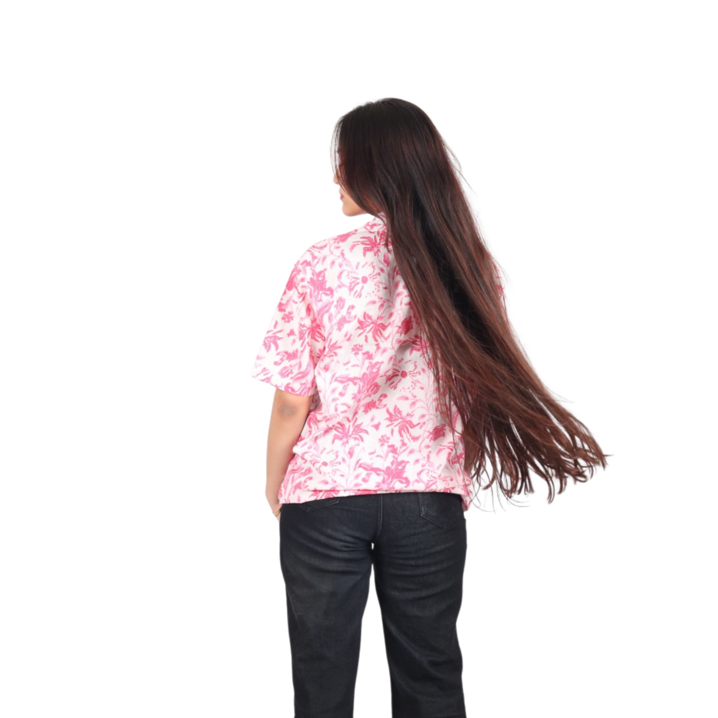 White & Pink Floral Print Shirt