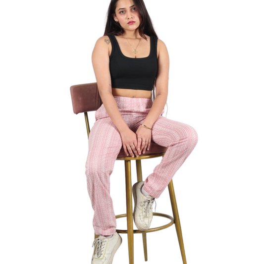 Pink Four-Line Print Pants