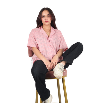 Pink & White Leaf Print Shirt