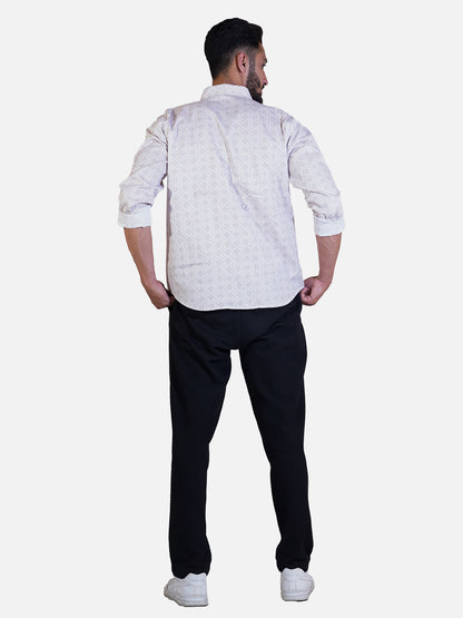 Avian Cream Square Digital Print Cotton Men Shirt