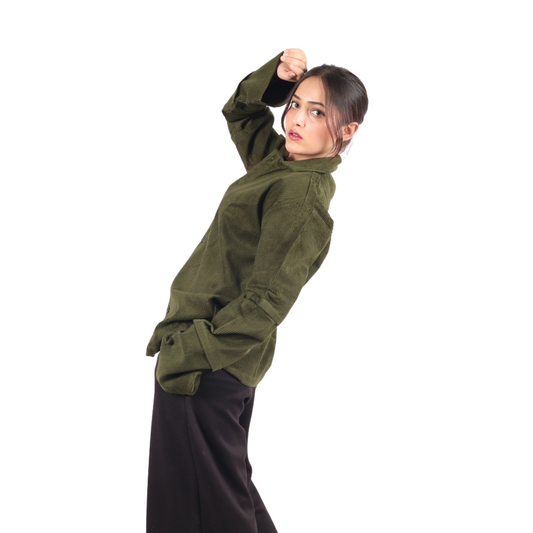 Pivot Bell Sleeved Olive Green Women's Shirt