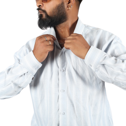 Ash Striped Cotton Men Shirt