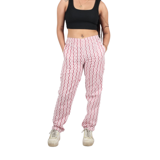 Brown & White Zig-Zag Print Pants