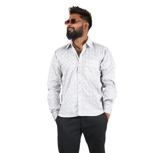 Creamy Canvas Square Digital Print Cotton Men Shirt