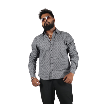 Obsidian Square Digital Print Cotton Men Shirt