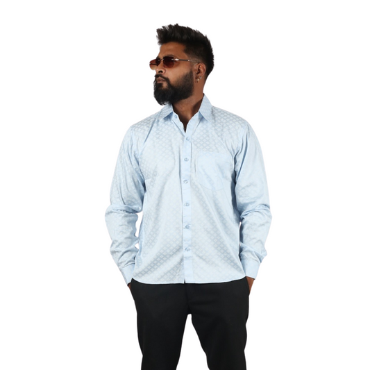Sky Azure Square Digital Print Cotton Men Shirt