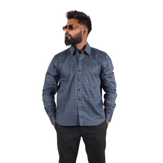 Bluebird Serenade Square Digital Print Cotton Men Shirt
