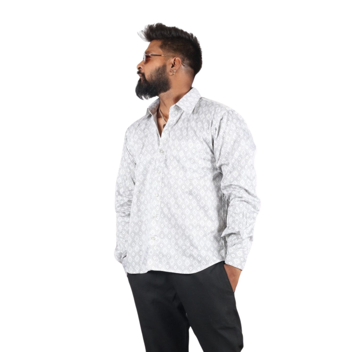 Creamy Canvas Square Digital Print Cotton Men Shirt