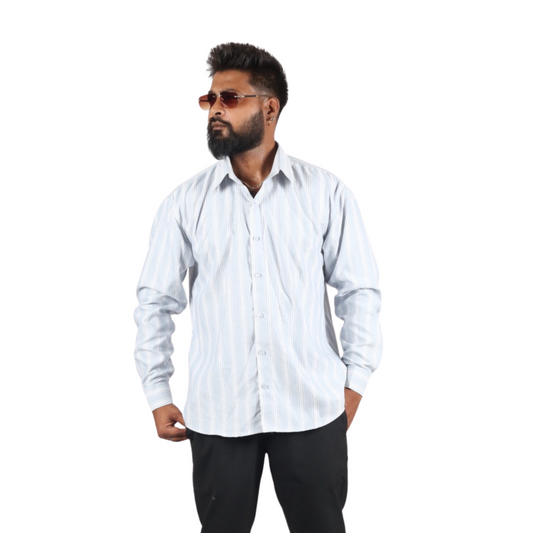 Ash Striped Cotton Men Shirt