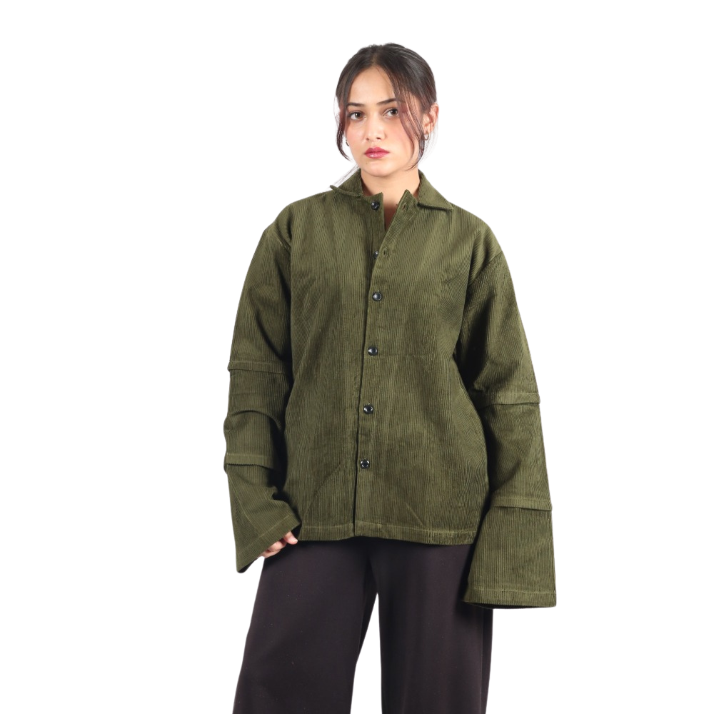 Pivot Bell Sleeved Olive Green Women's Shirt