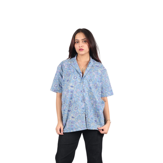Blue Plant Print Shirt