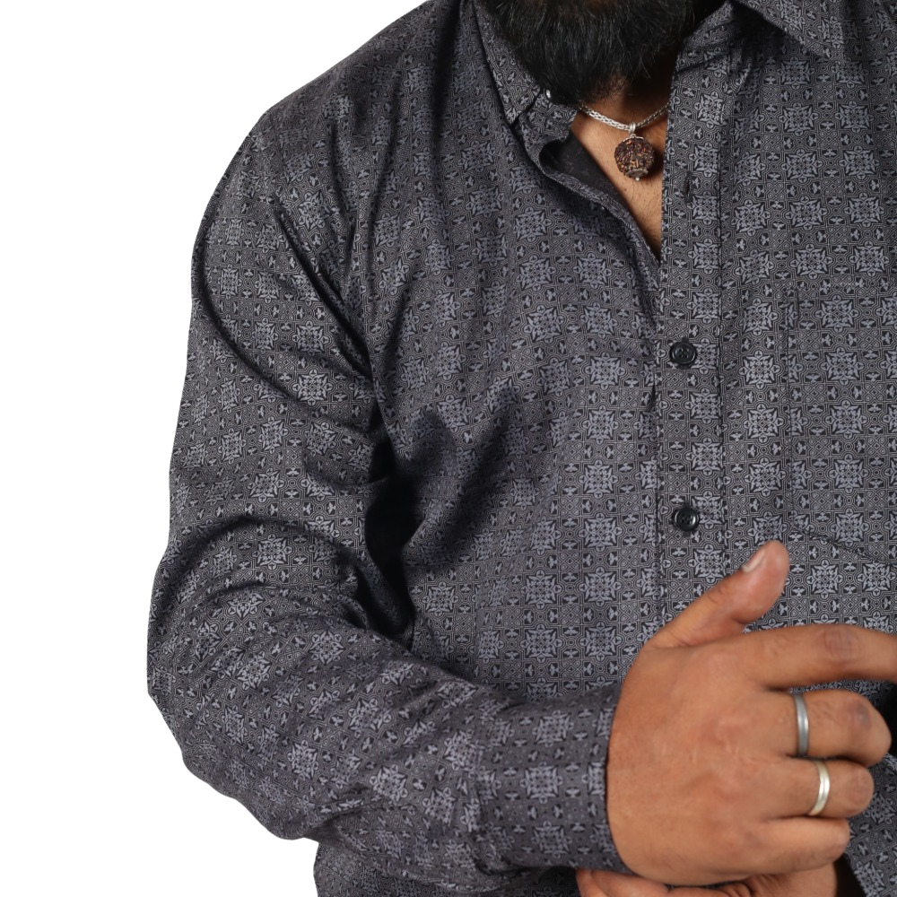 Midnight Raven Square Digital Print Cotton Men Shirt