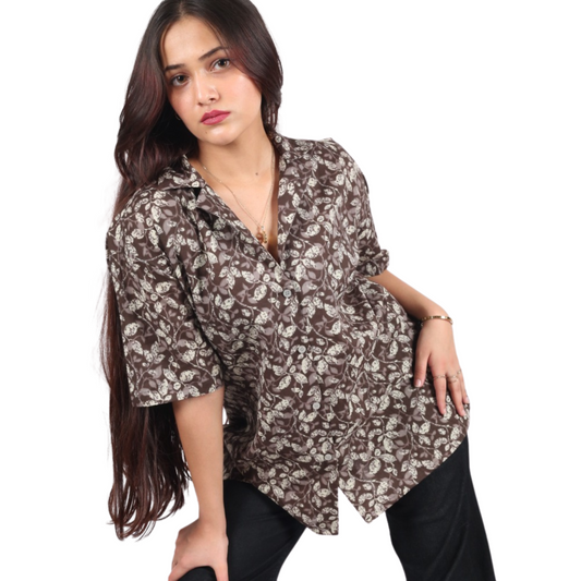 Black & White Plant Print Shirt