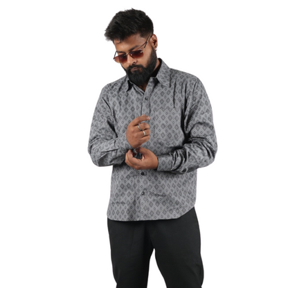Obsidian Square Digital Print Cotton Men Shirt