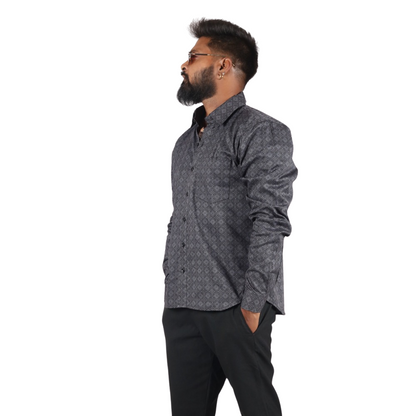 Midnight Raven Square Digital Print Cotton Men Shirt