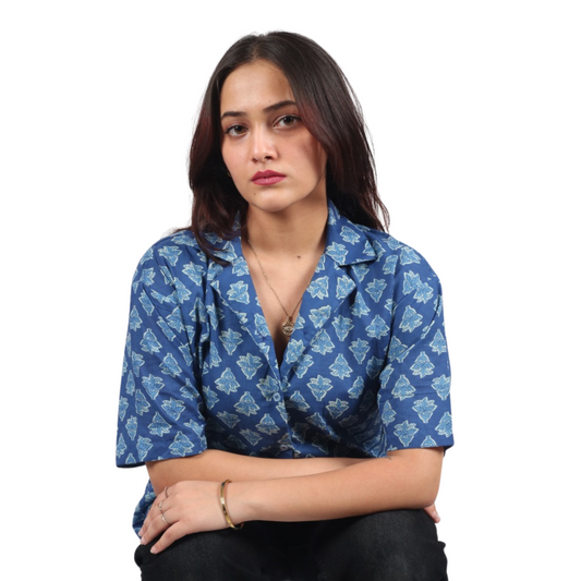 Blue & White Leaf Print Shirt