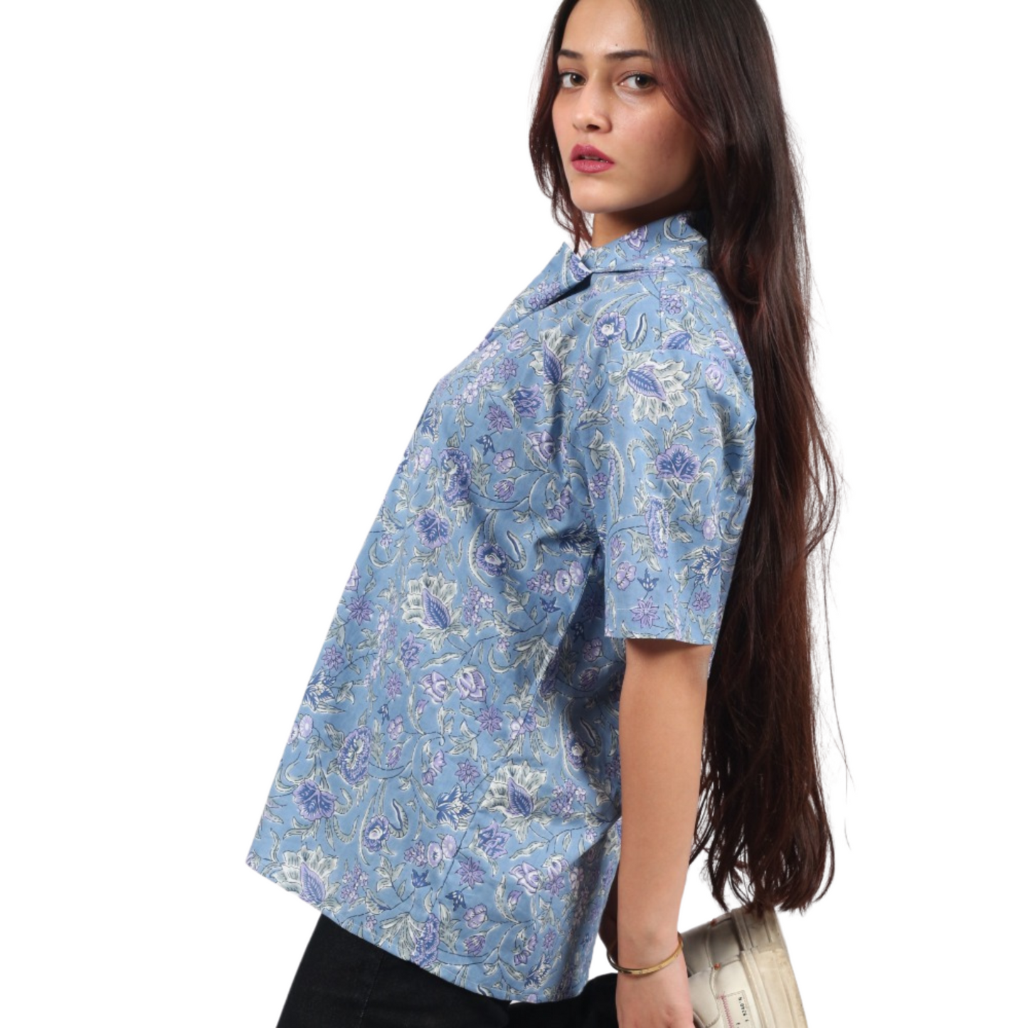 Blue Plant Print Shirt