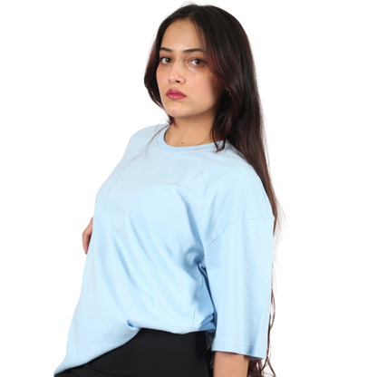 Sky Blue Drop Shoulder Womens T-shirt