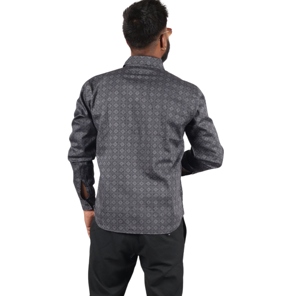 Midnight Raven Square Digital Print Cotton Men Shirt