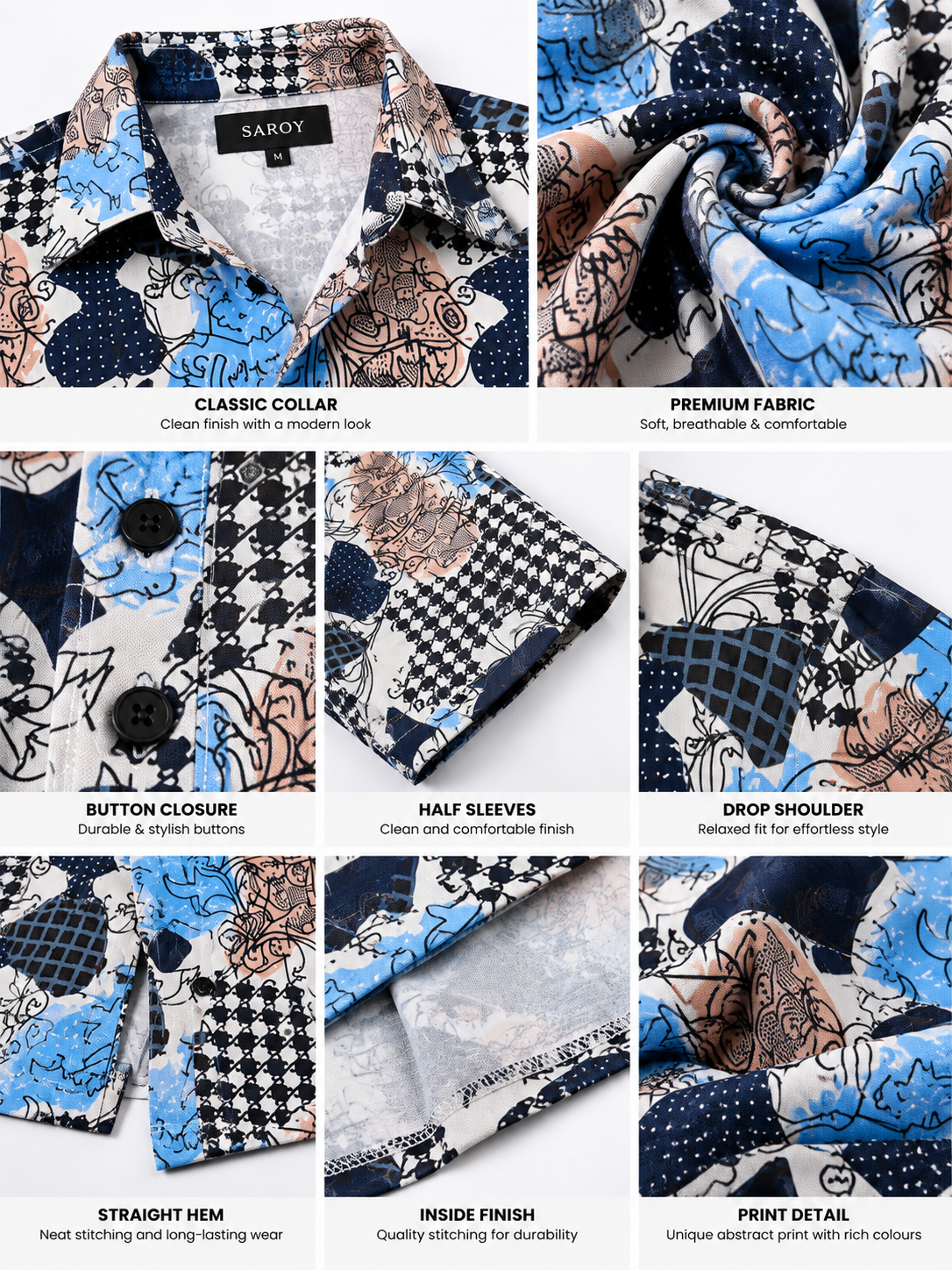 Azure Canvas Abstract Printed Drop Shoulder Men Shirts