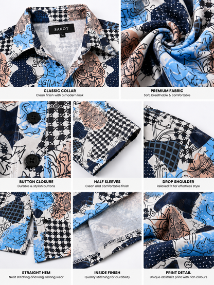 Azure Canvas Abstract Printed Drop Shoulder Men Shirts