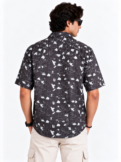Urban Sketch Charcoal Black Abstract Printed Men's Half Sleeve Shirt**