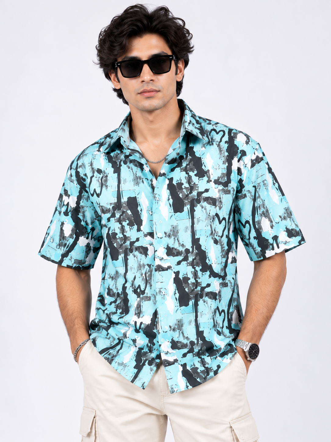 Aqua Riot Abstract Printed Drop Shoulder Men Shirts