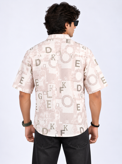 Urban Alphabet Cream Beige Printed Half Sleeve Men's Shirt