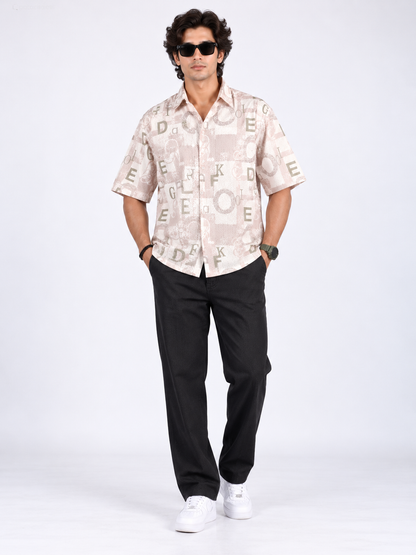 Urban Alphabet Cream Beige Printed Half Sleeve Men's Shirt