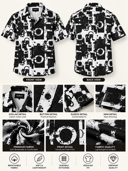 Urban Code Black & Off-White Abstract Printed Textured Men Shirts