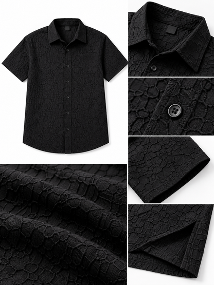 Noir Edge Jet Black Popcorn Men Shirts