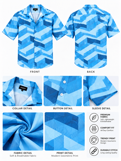 Blue Motion Geometric Printed Half Sleeve Men Shirts