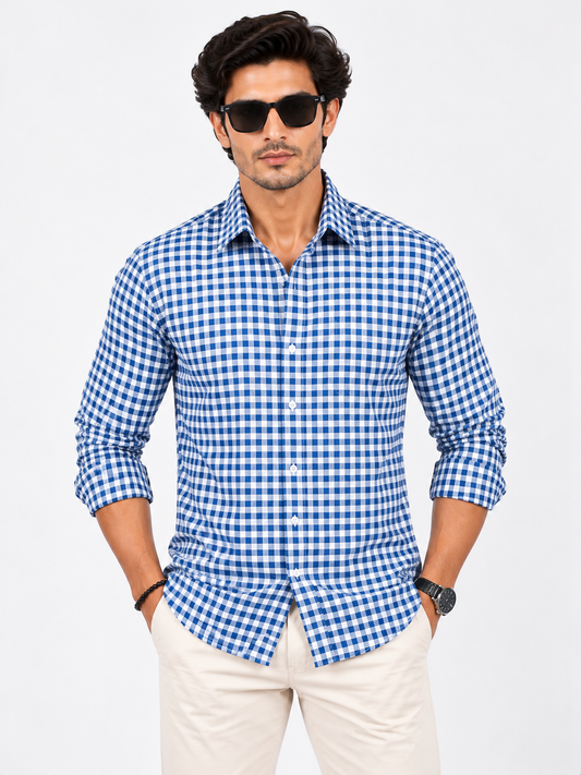 Heritage Grid Blue & White Checked Full Sleeve Men Shirts