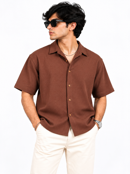 Saroy Urban Weave Coffee Brown Textured Men Shirts