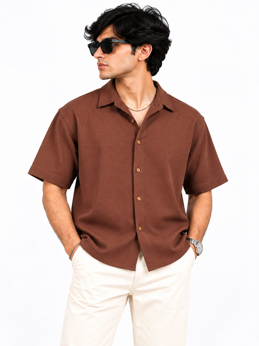 Urban Weave Coffee Brown Textured Men Shirts