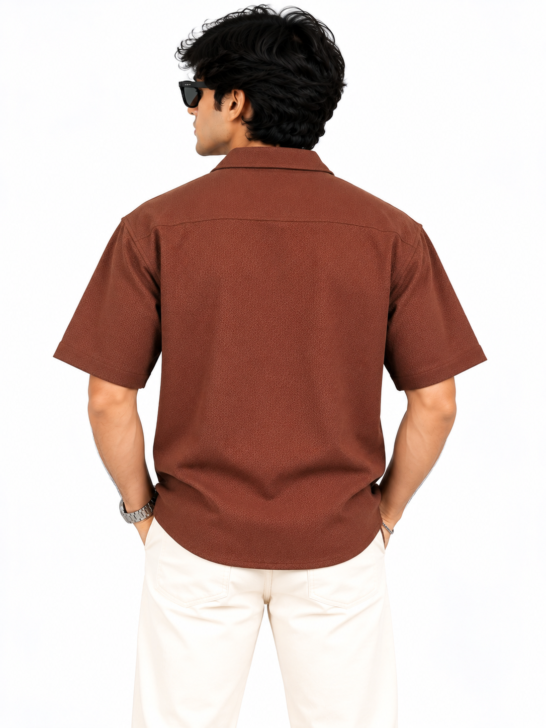 Saroy Urban Weave Coffee Brown Textured Men Shirts