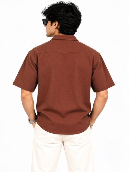 Saroy Urban Weave Coffee Brown Textured Men Shirts