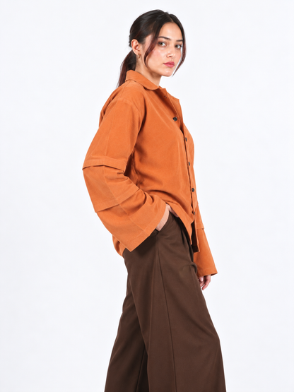 Rust Edge Orange Corduroy Wide Sleeve Women's Shirt