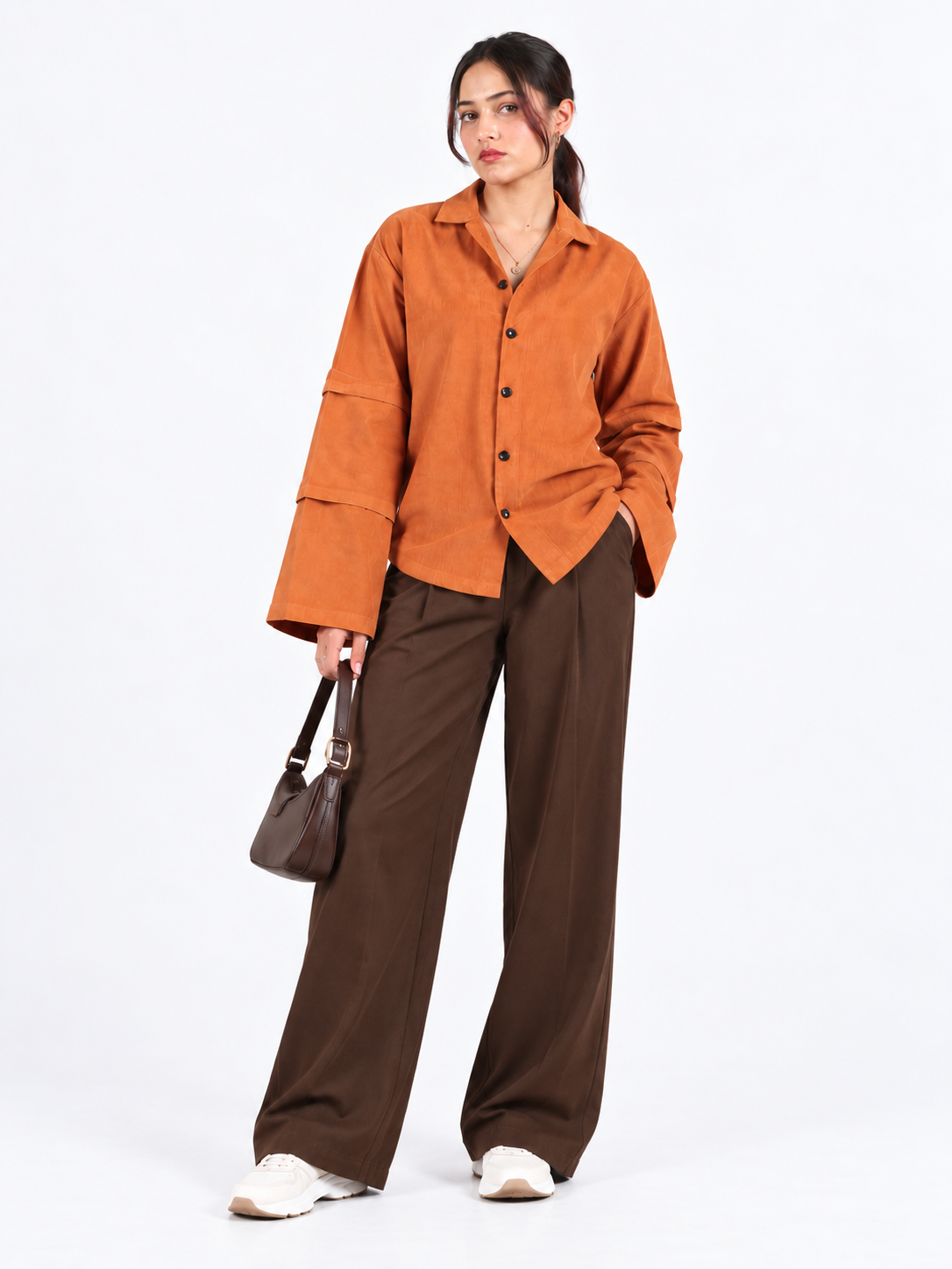 Rust Edge Orange Corduroy Wide Sleeve Women's Shirt