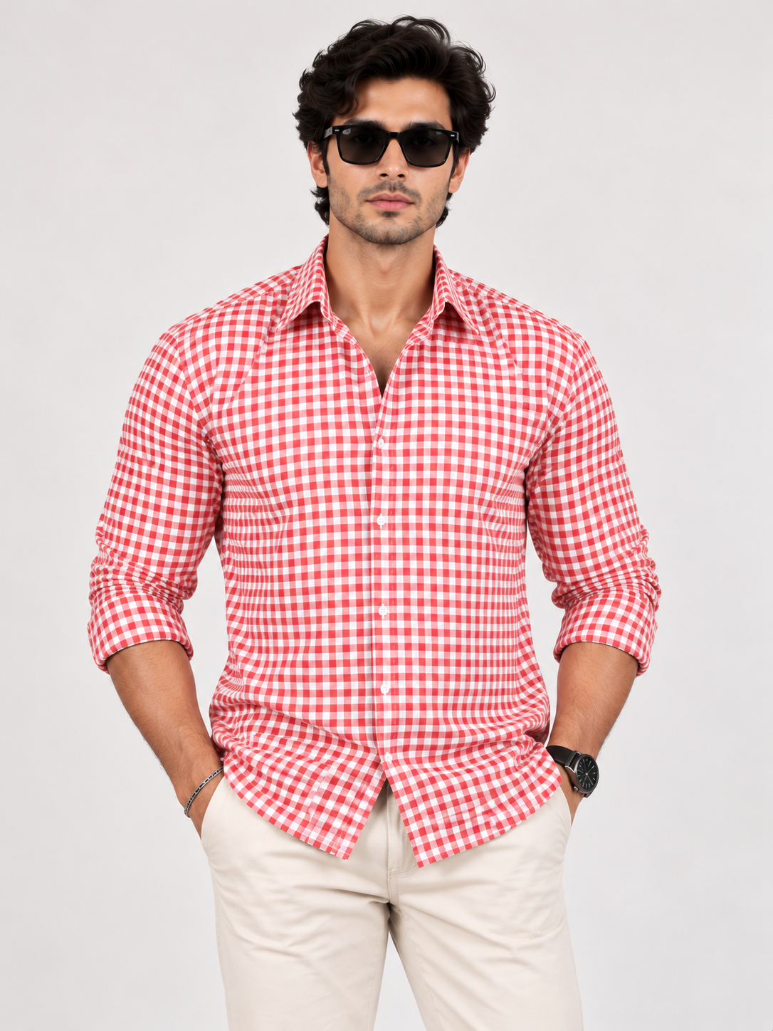 Classic Grid Red & White Checked Full Sleeve Men Shirts