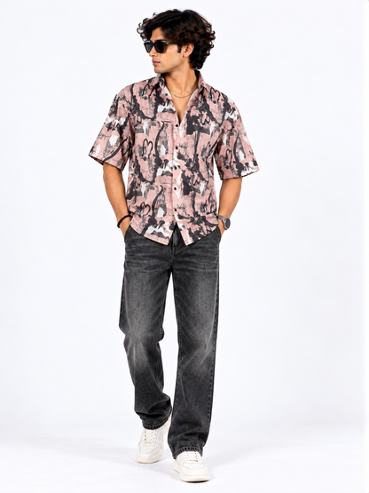 Urban Graffiti Abstract Printed Drop Shoulder Men Shirts