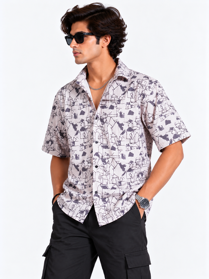 Urban Sketch Abstract Printed Half Sleeve Men Shirts