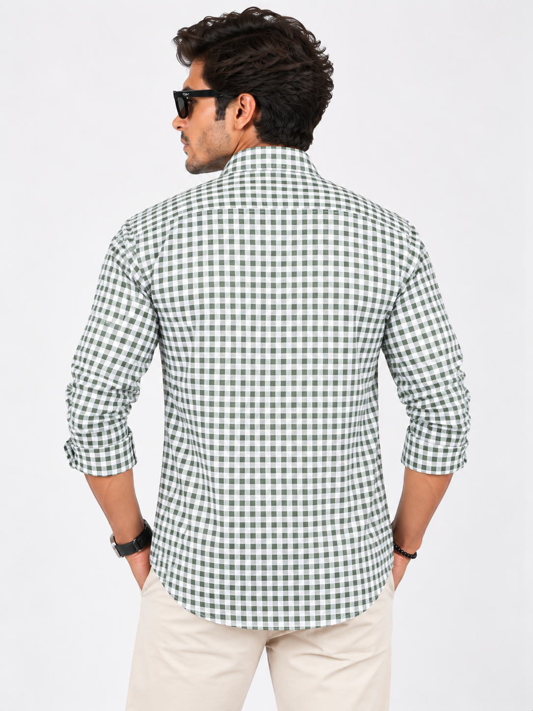 Heritage Grid Olive Green & White Checked Full Sleeve Men Shirts
