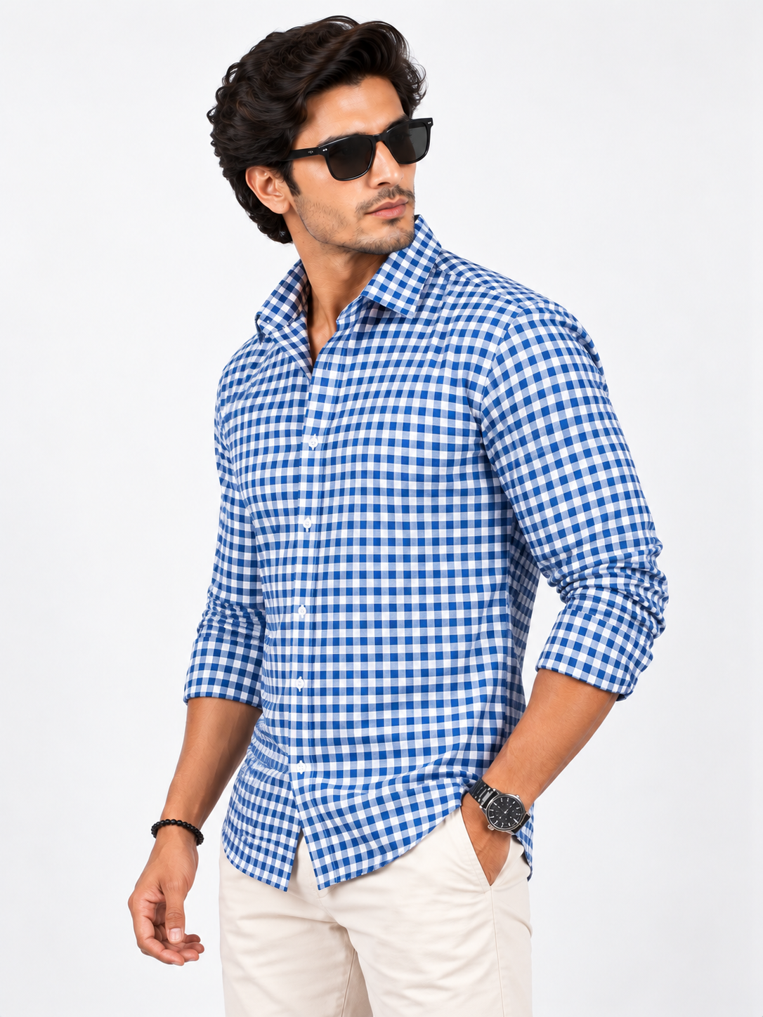 Heritage Grid Blue & White Checked Full Sleeve Men Shirts