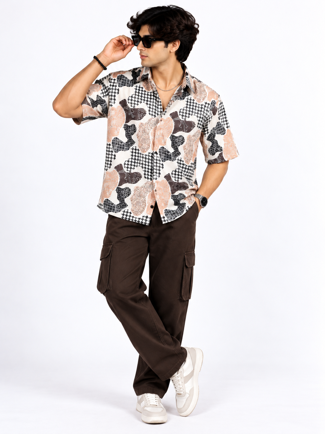 Peach Fusion Abstract Printed Drop Shoulder Men Shirts