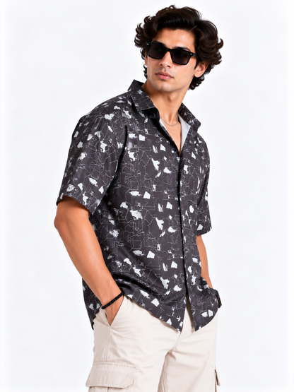 Urban Sketch Charcoal Black Abstract Printed Men's Half Sleeve Shirt**