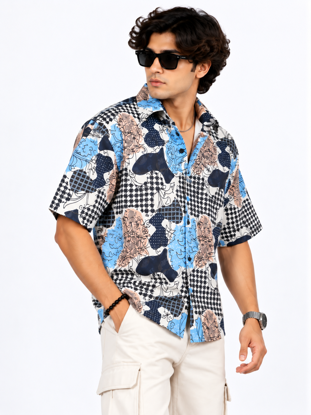 Azure Canvas Abstract Printed Drop Shoulder Men Shirts