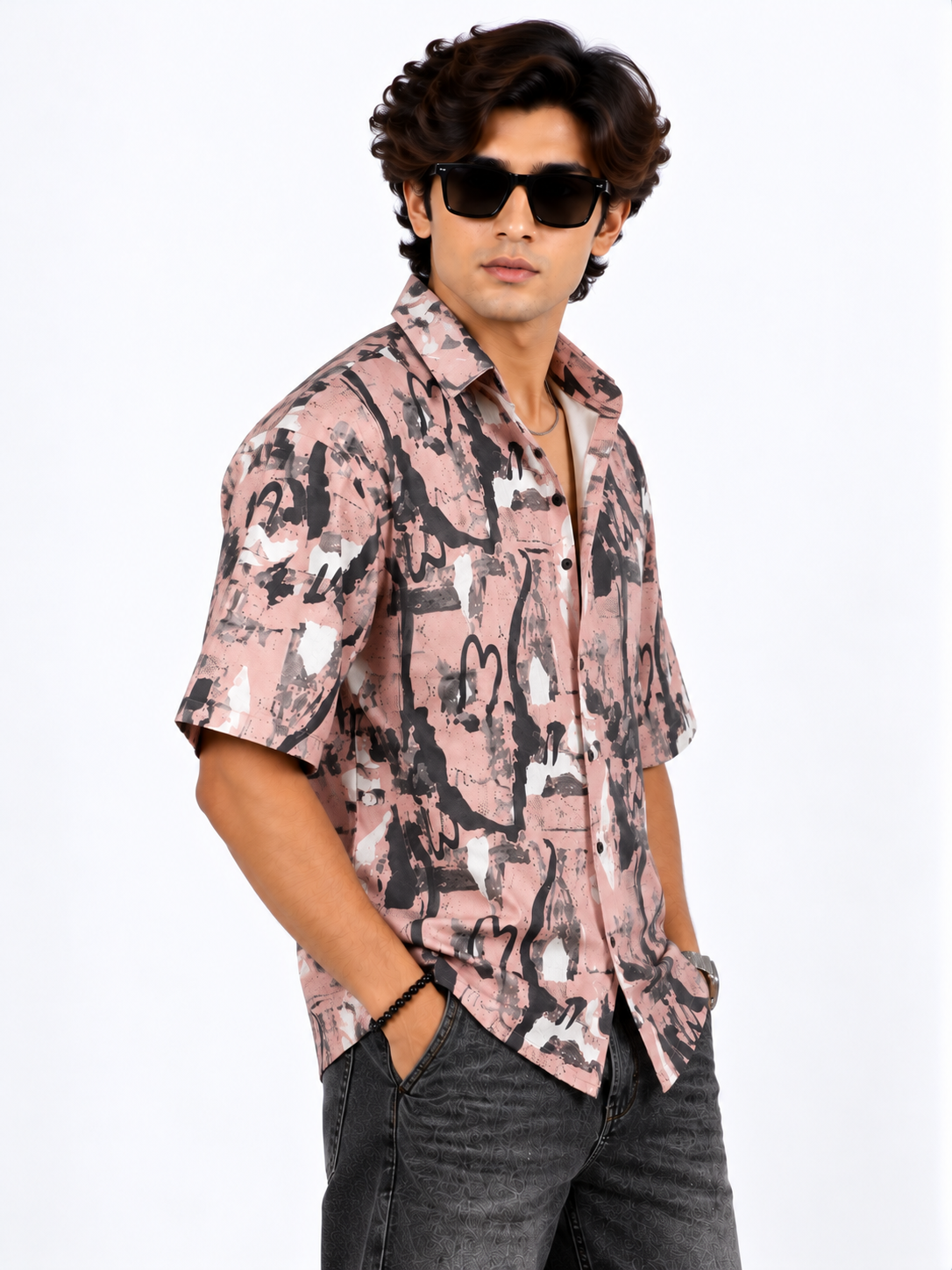 Urban Graffiti Abstract Printed Drop Shoulder Men Shirts